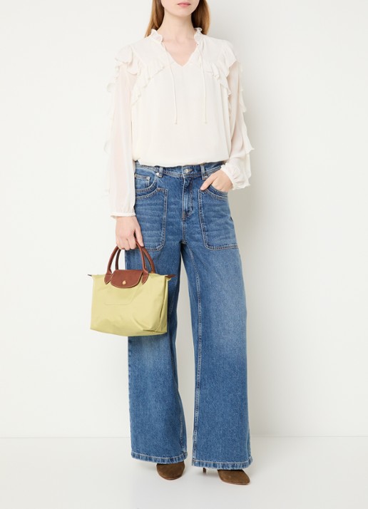 Longchamp Le Pliage handtas S met leren details - voorkant 2 mosgroen
