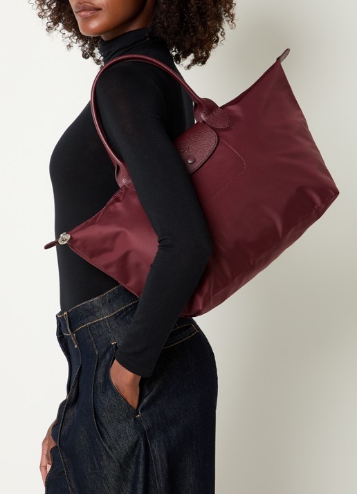 Longchamp Le Pliage One handtas L met leren details - voorkant 2 aubergine