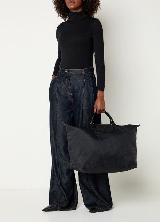 Longchamp Le Pliage One reistas L met leren details - voorkant 7 zwart