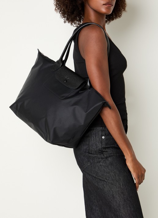 Longchamp Le Pliage One schoudertas L met leren details - voorkant 3 zwart