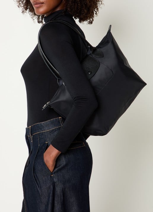 Longchamp Le pliage One schoudertas M met details van leer - voorkant 7 zwart