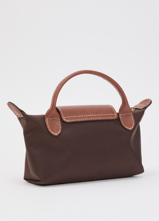Longchamp Le Pliage Orginal handtas met leren details - achterkant donkerbruin