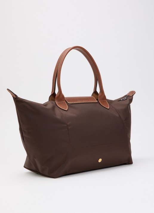 Longchamp Le Pliage Original handtas L met leren details - achterkant 5 donkerbruin