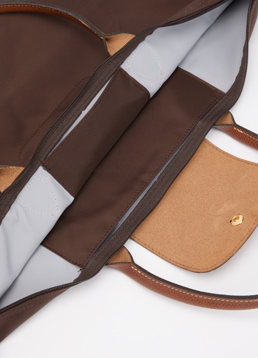 Longchamp Le Pliage Original handtas L met leren details - detail donkerbruin