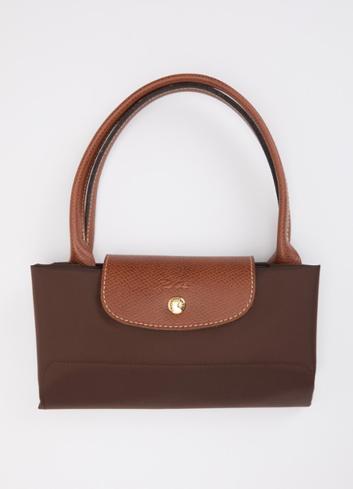 Longchamp Le Pliage Original handtas L met leren details - detail 3 donkerbruin