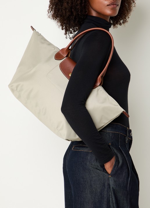 Longchamp Le Pliage Original handtas L met leren details - voorkant 7 taupe