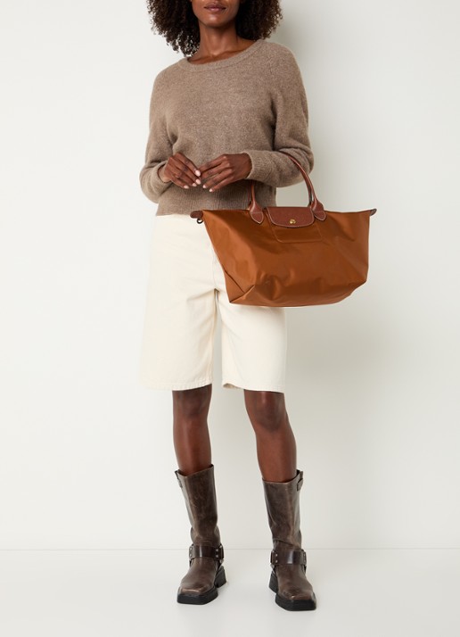 Longchamp Le Pliage Original handtas L met leren details - voorkant 7 cognac