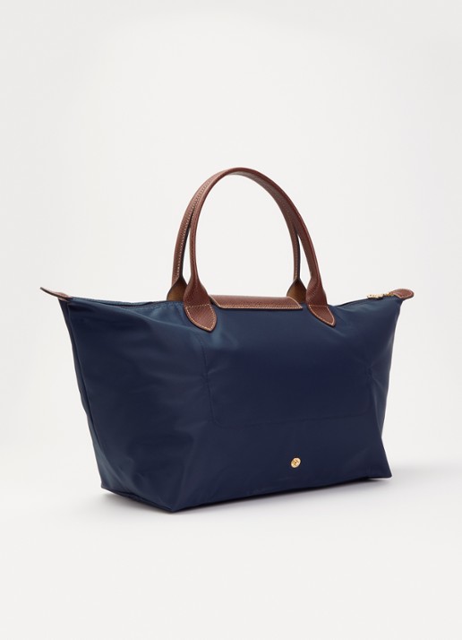 Longchamp Le Pliage Original handtas L met leren details - achterkant 7 donkerblauw