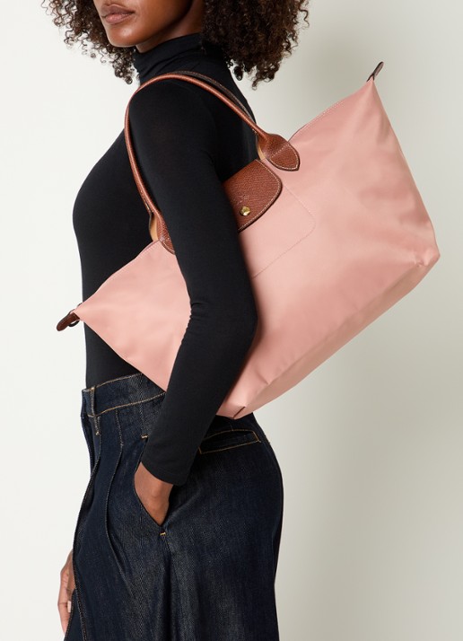 Longchamp Le Pliage Original handtas L met leren details - voorkant 6 oudroze