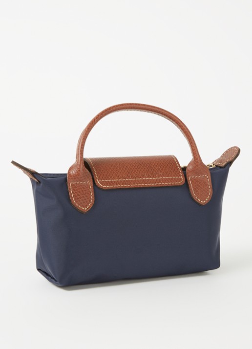 Longchamp Le Pliage Original handtas met leren details - achterkant 5 donkerblauw