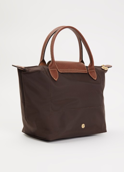 Longchamp Le Pliage Original handtas S met leren details - achterkant 2 chocoladebruin