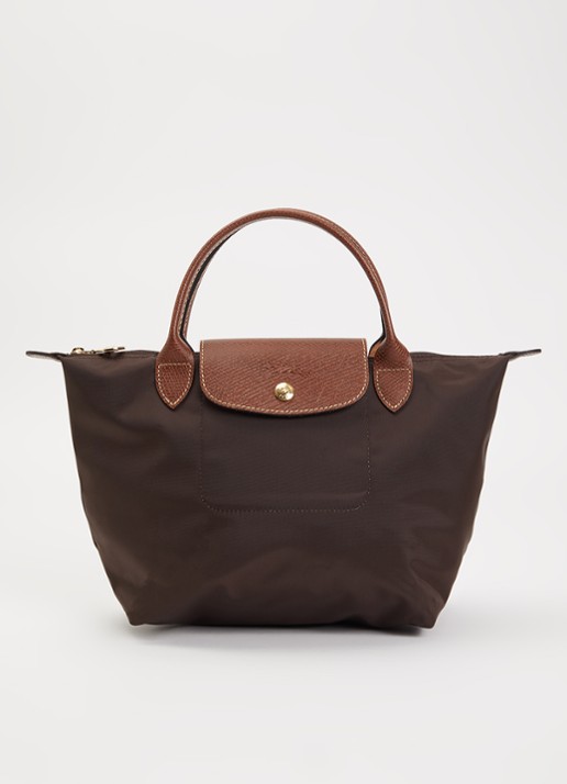 Longchamp Le Pliage Original handtas S met leren details - voorkant chocoladebruin