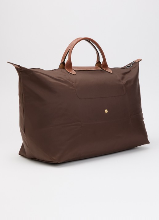 Longchamp Le Pliage Original reistas L met leren details - achterkant 6 chocoladebruin
