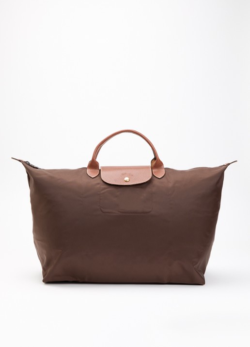 Longchamp Le Pliage Original reistas L met leren details - voorkant chocoladebruin