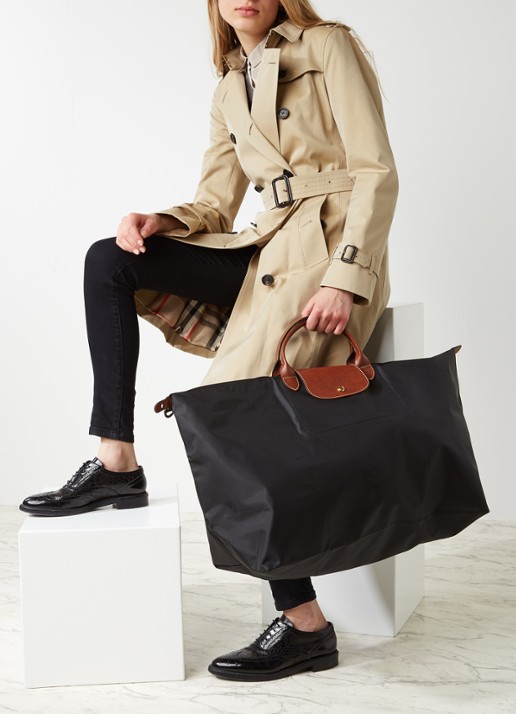 Longchamp Le Pliage Original reistas XL met leren details - voorkant 2 zwart