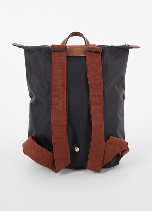 Longchamp Le Pliage Original rugzak M met leren details - achterkant zwart