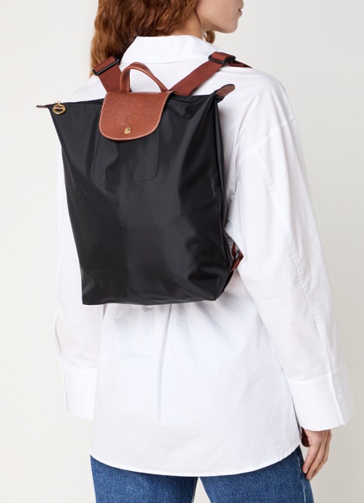 Longchamp Le Pliage Original rugzak M met leren details - voorkant 5 zwart