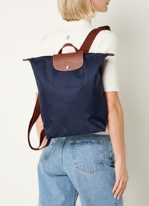 Longchamp Le Pliage Original rugzak M met leren details - voorkant 4 donkerblauw