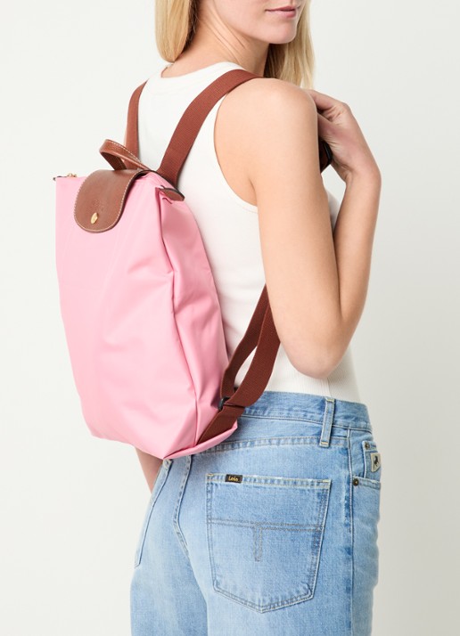 Longchamp Le Pliage Original rugzak M met leren details - voorkant 5 roze