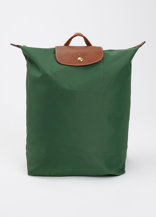 Longchamp Le Pliage Original rugzak M met leren details - voorkant groen
