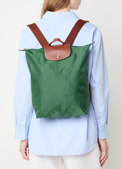 Longchamp Le Pliage Original rugzak M met leren details - voorkant 2 groen