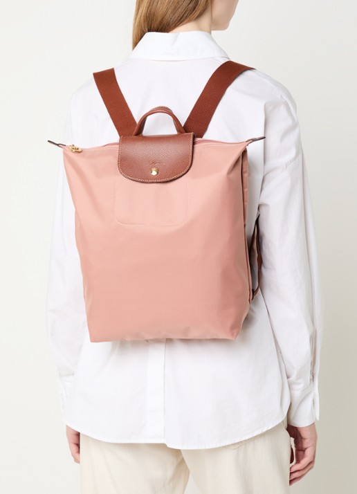 Longchamp Le Pliage Original rugzak M met leren details - voorkant 2 oudroze