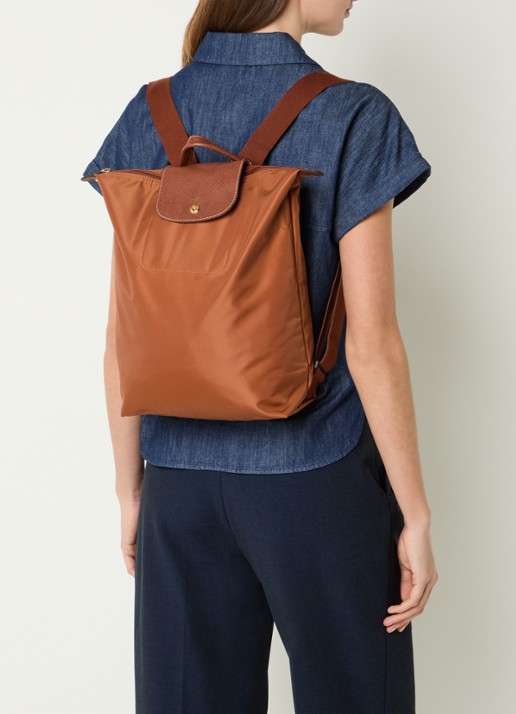 Longchamp Le Pliage Original rugzak M met leren details - voorkant 4 cognac