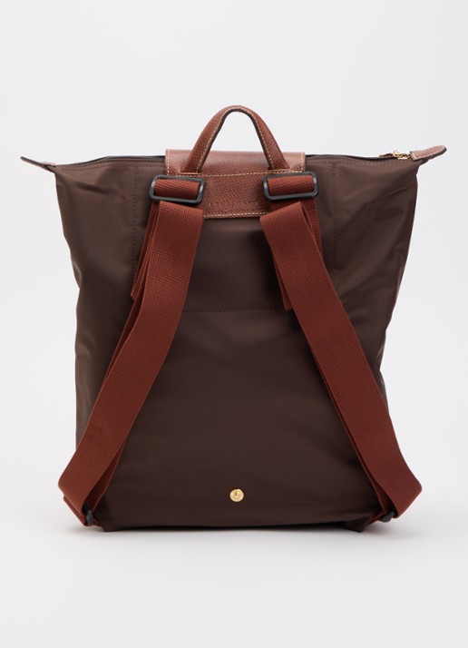 Longchamp Le Pliage Original rugzak M met leren details - achterkant chocoladebruin