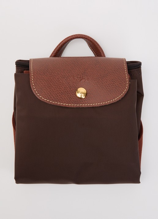 Longchamp Le Pliage Original rugzak M met leren details - detail 3 chocoladebruin