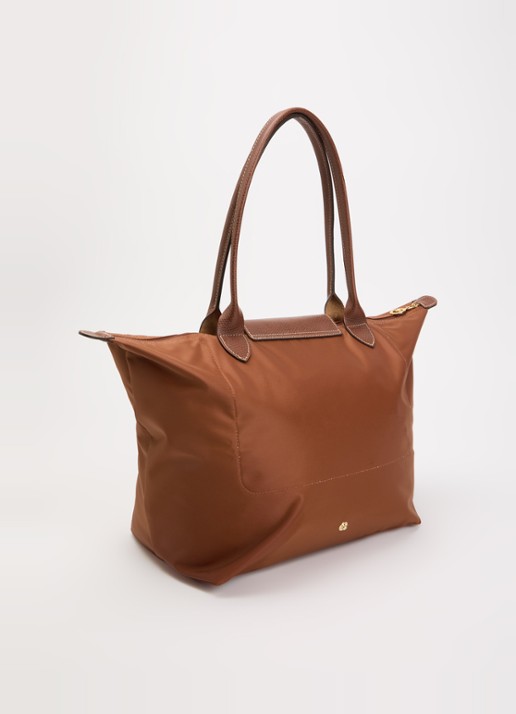 Longchamp Le Pliage Original schoudertas L met leren details - achterkant 3 cognac