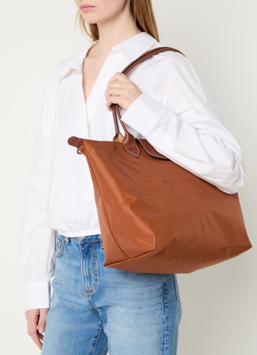 Longchamp Le Pliage Original schoudertas L met leren details - voorkant 2 cognac
