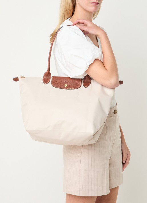 Longchamp Le Pliage Original schoudertas L met leren details - voorkant 2 creme
