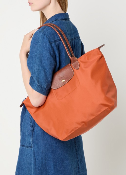 Longchamp Le Pliage Original schoudertas L met leren details - voorkant 2 oranjebruin