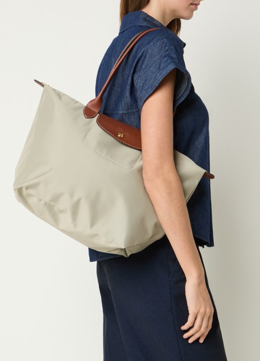 Longchamp Le Pliage Original schoudertas L met leren details - voorkant 2 grijs
