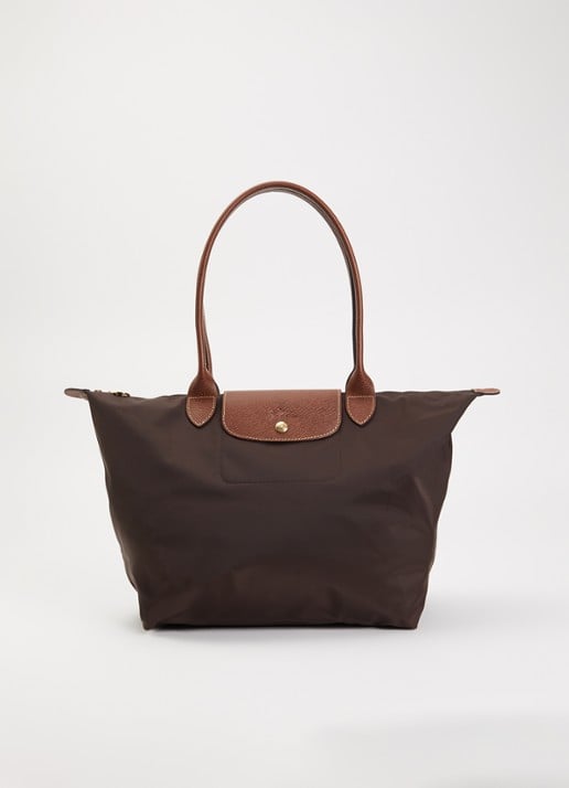 Longchamp Le Pliage Original schoudertas L met leren details - voorkant 2 chocoladebruin