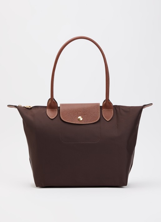 Longchamp Le Pliage Original schoudertas M met leren details - voorkant chocoladebruin