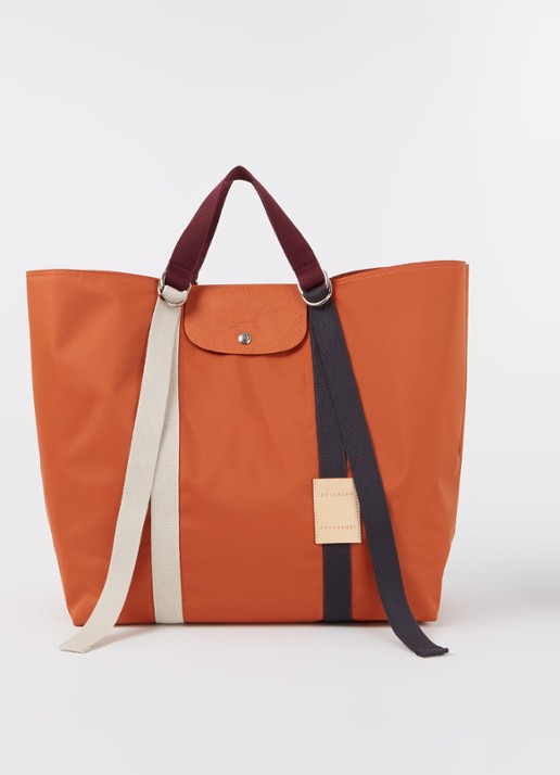 Longchamp Le Pliage Re-Play handtas XL met leren details  - voorkant 2 orange