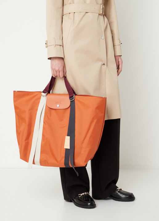 Longchamp Le Pliage Re-Play handtas XL met leren details  - voorkant 3 orange
