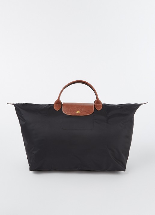 Longchamp Le Pliage reistas L met leren details - voorkant 5 zwart