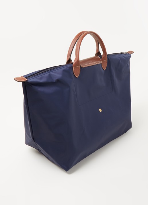 Longchamp Le Pliage reistas L met leren details - achterkant 6 donkerblauw