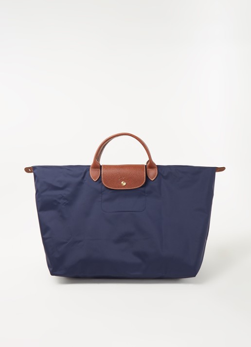 Longchamp Le Pliage reistas L met leren details - voorkant donkerblauw