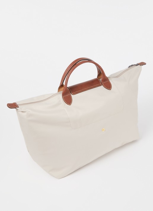 Longchamp Le Pliage reistas L met leren details - achterkant creme