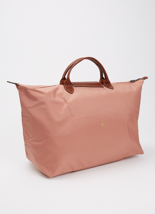 Longchamp Le Pliage reistas L met leren details - achterkant oudroze