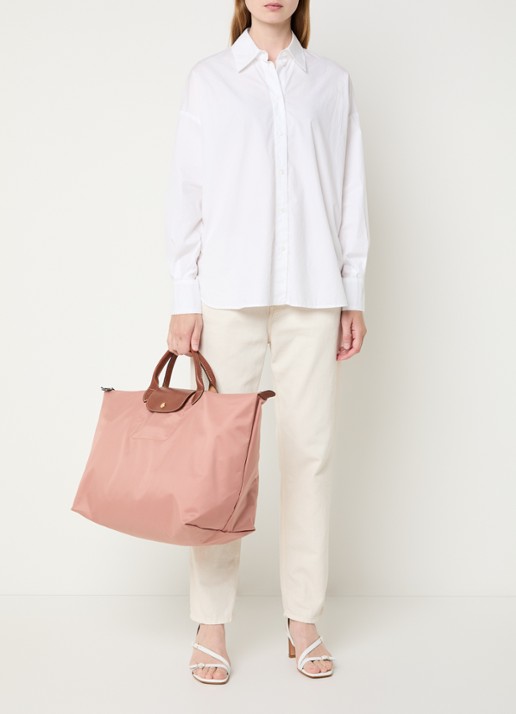 Longchamp Le Pliage reistas L met leren details - voorkant 3 oudroze