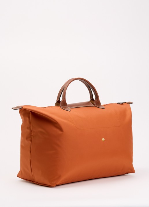 Longchamp Le Pliage reistas L met leren details - achterkant oranjebruin