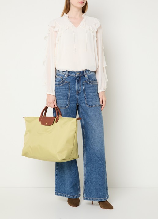 Longchamp Le Pliage reistas L met leren details - voorkant 3 lime