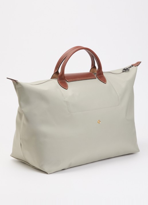 Longchamp Le Pliage reistas L met leren details - achterkant 7 grijs