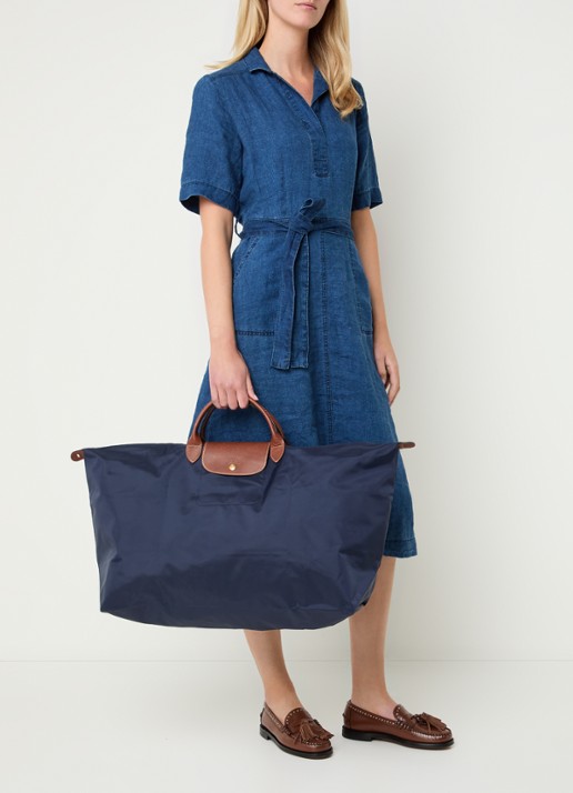 Longchamp Le Pliage reistas XL met leren details - voorkant 2 donkerblauw
