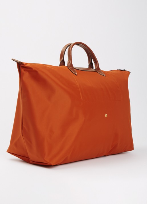 Longchamp Le Pliage reistas XL met leren details - achterkant 7 roodbruin