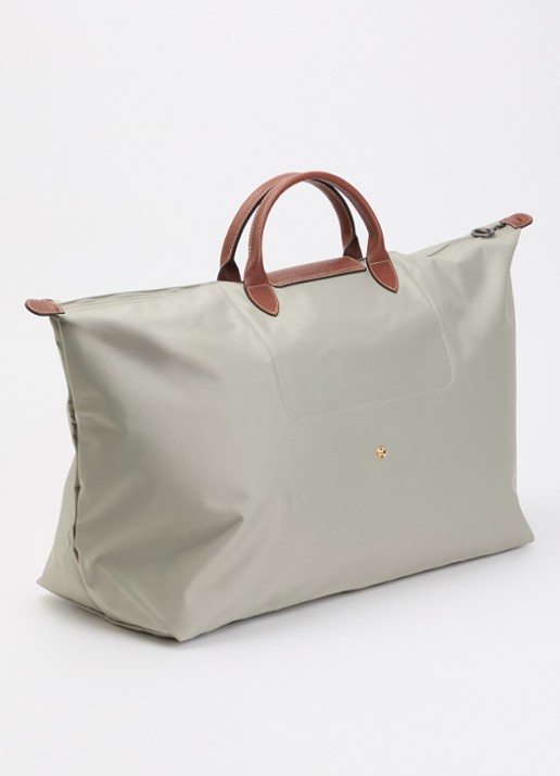 Longchamp Le Pliage reistas XL met leren details - achterkant grijs
